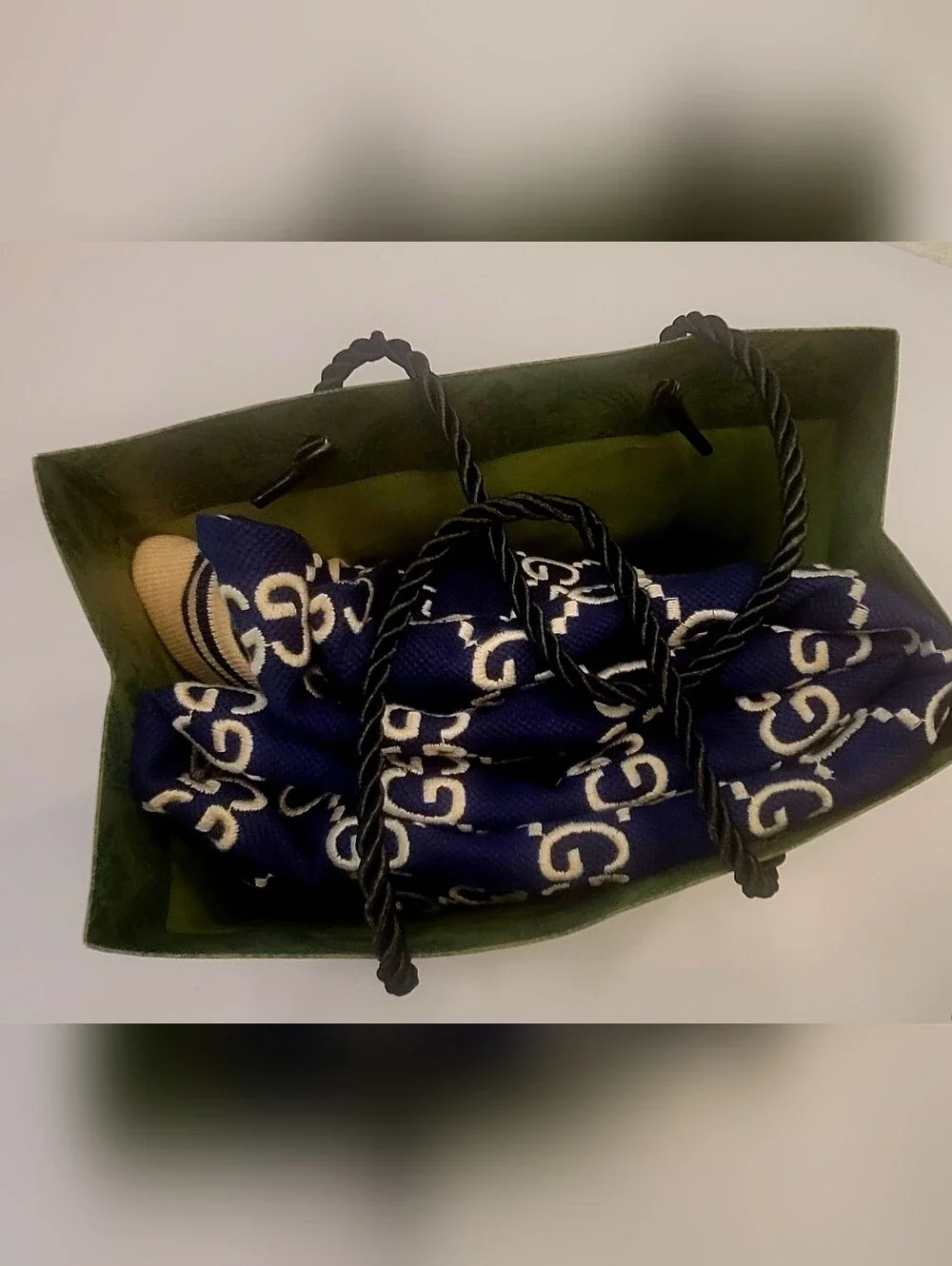 🇮🇹 Gucci Navy Blue GG 👕Jacquard Polo with Cream Collar🇮🇹